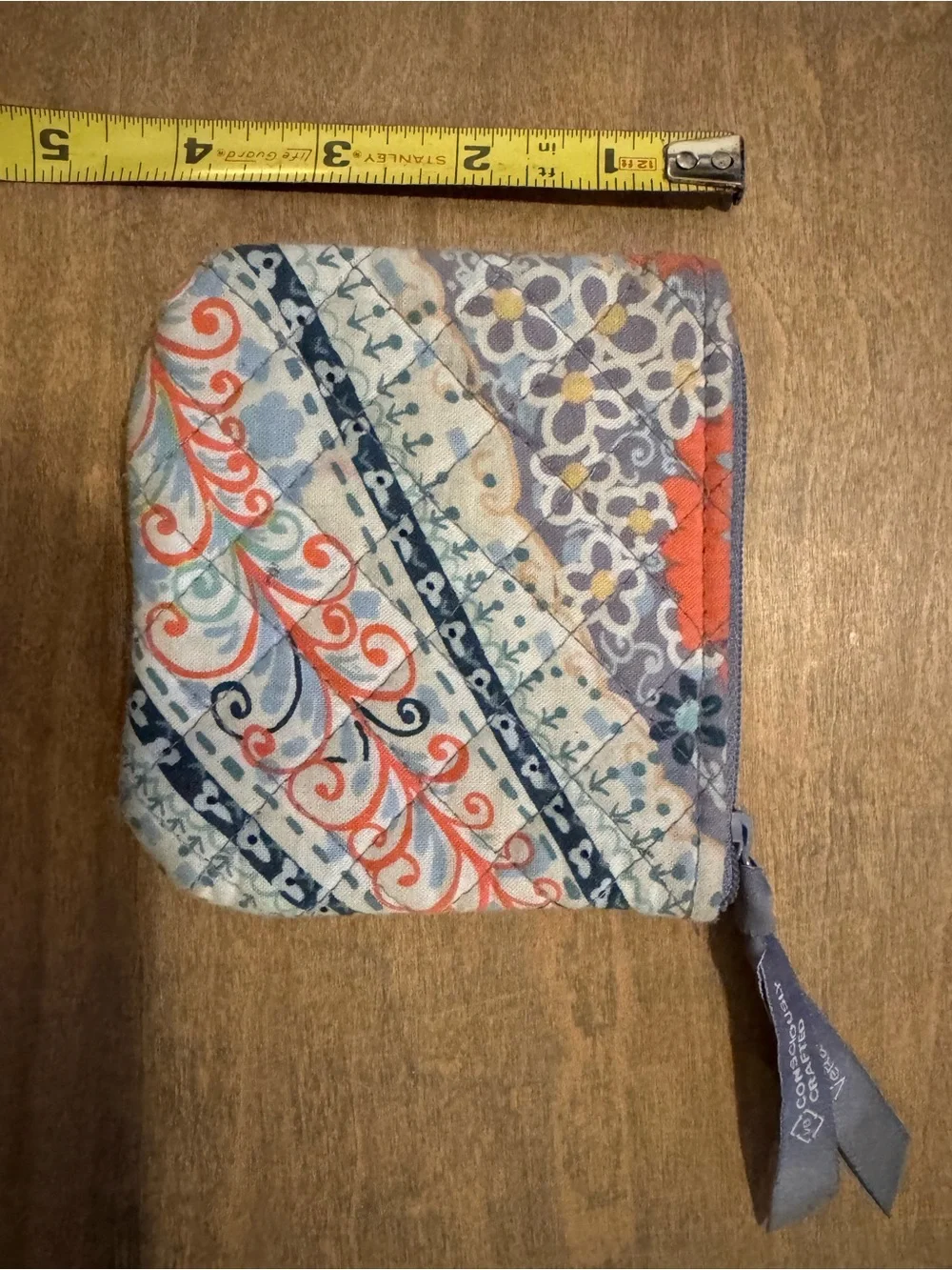 Vera Bradley Quilted Floral Zip Pouch in Blue, Gray, Orange & Green
